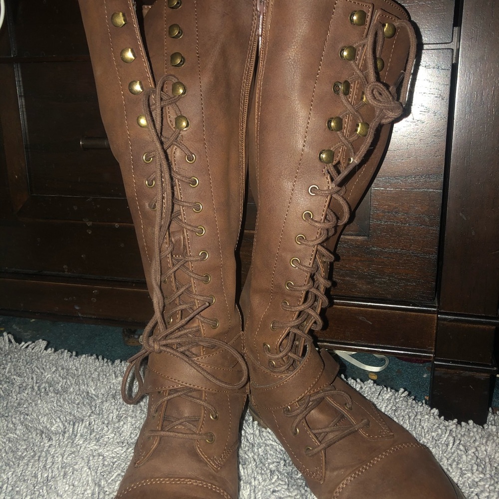 Knee High Brown Lace Up Boots